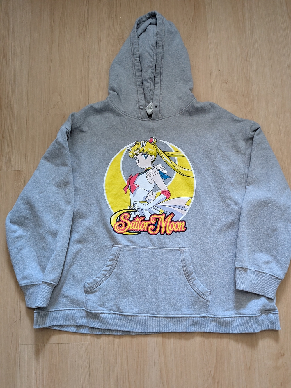 Sailor Moon Grey Graphic Fleece Pullover Hoodie Embroidered Tag XL